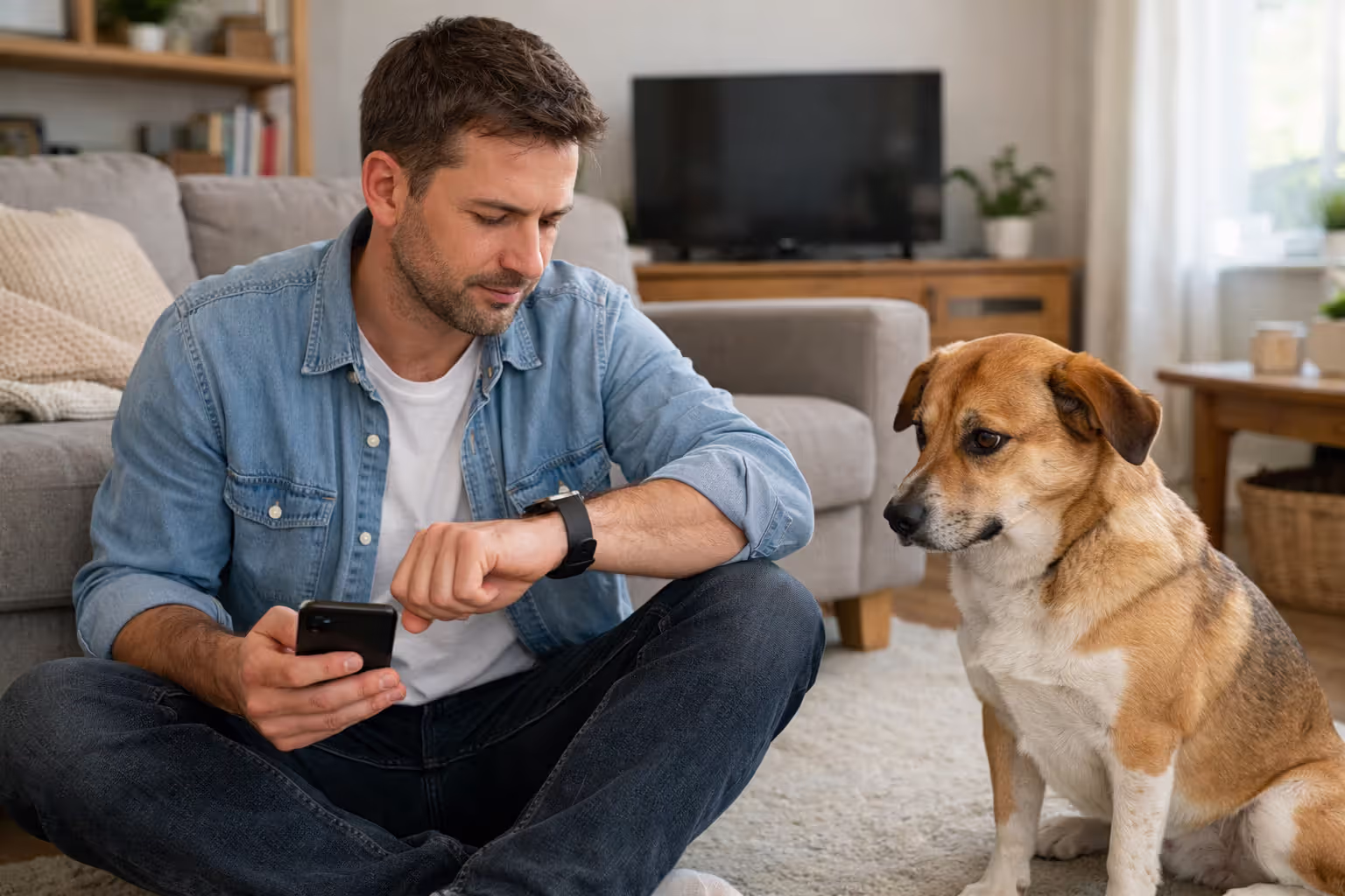 Owner observing dog and counting lip licking episodes at home