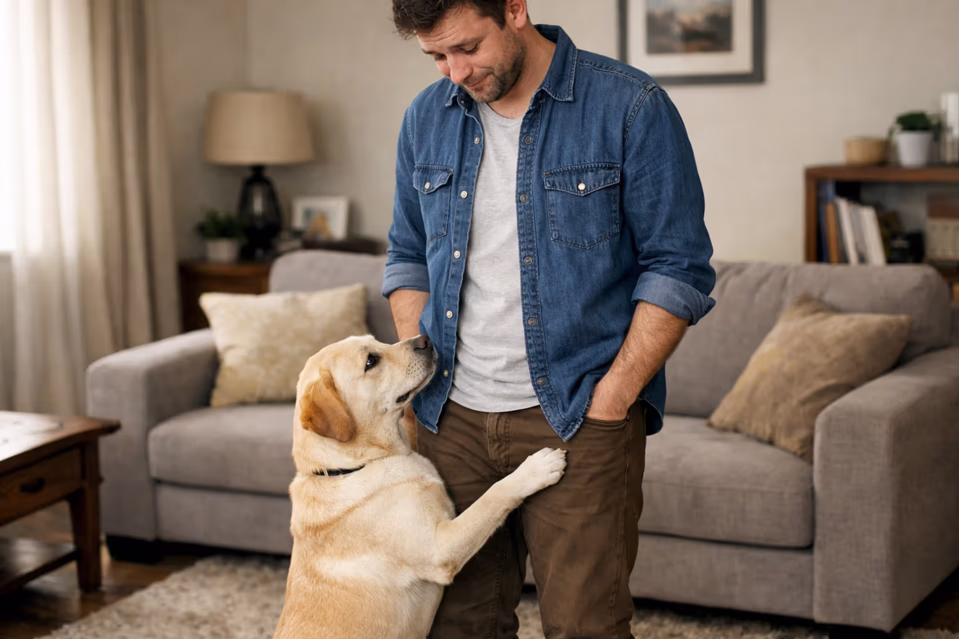 Dog mounting owner’s leg during home visit — embarrassing moment for pet parent