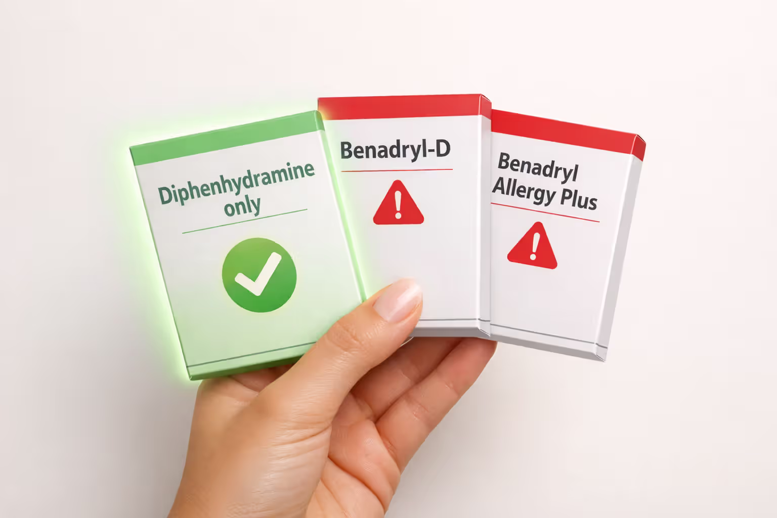 Comparison of safe vs dangerous Benadryl products for dogs