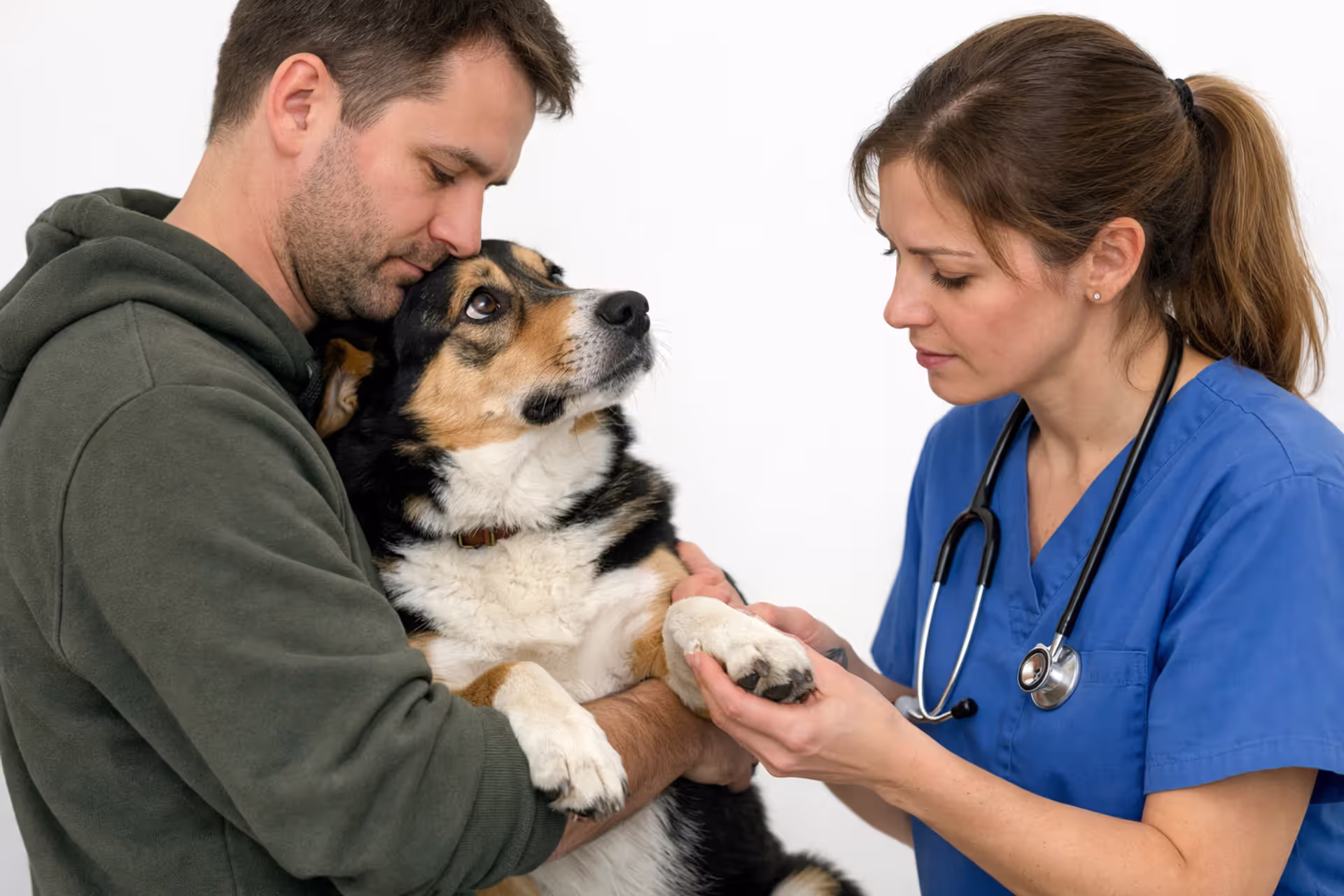 Dog being examined by veterinarian for pain assessment